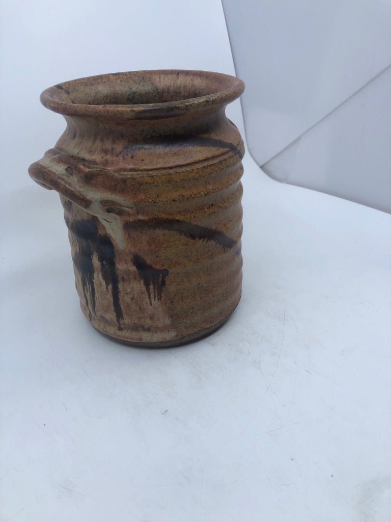 ORANGE POTTERY W/HANDLES JUG.