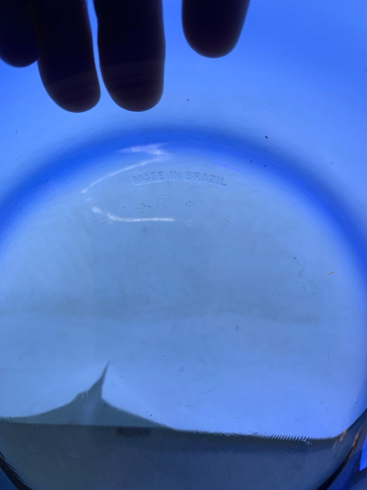 COBALT BLUE GLASS RIBBED EDGE BOWL.