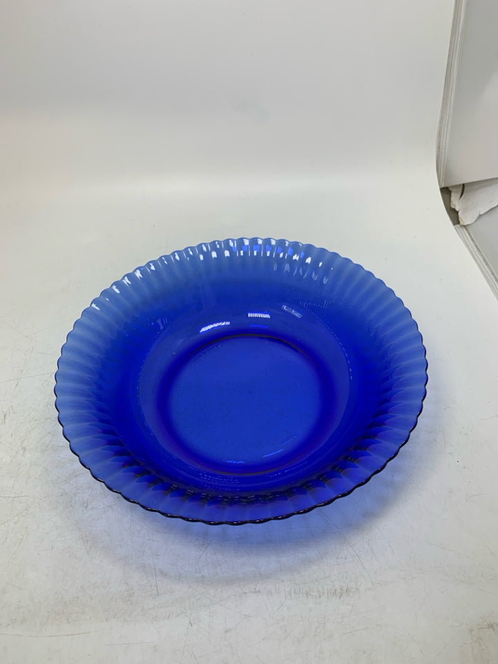 COBALT BLUE GLASS RIBBED EDGE BOWL.