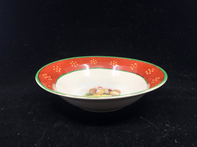 4 RED GREEN ROOSTER BOWLS.