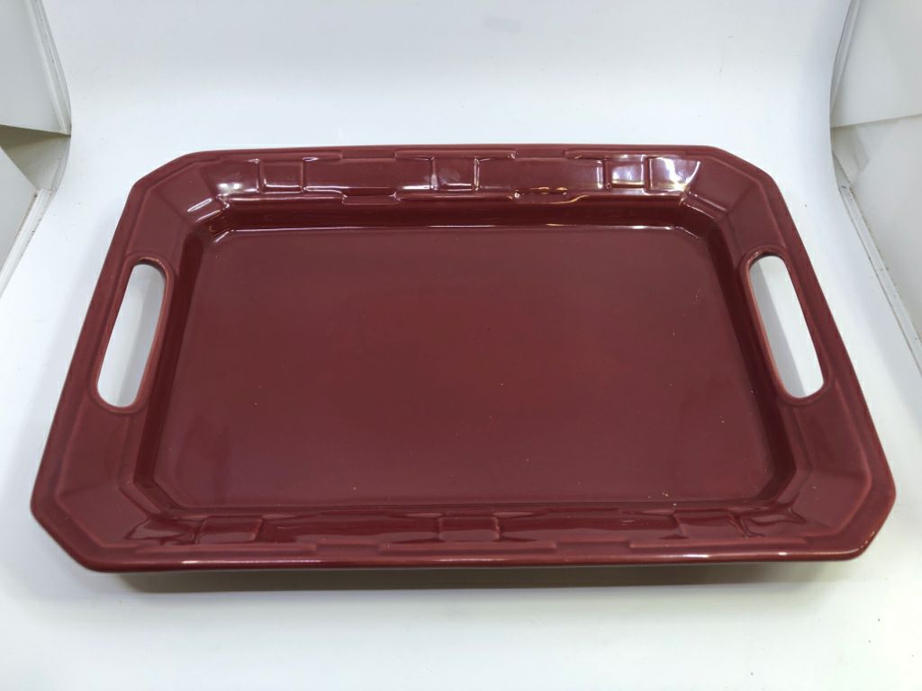 MAROON LONGABERGER POTTERY TRAY.