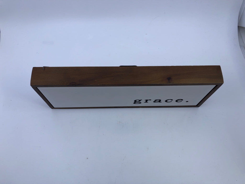WHITE METAL GRACE IN WOOD FRAME BLOCK SIGN.