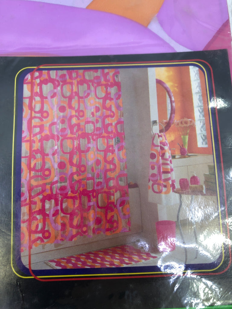 NIP WILD THINGS PINK AND ORANGE SHOWER CURTAIN.