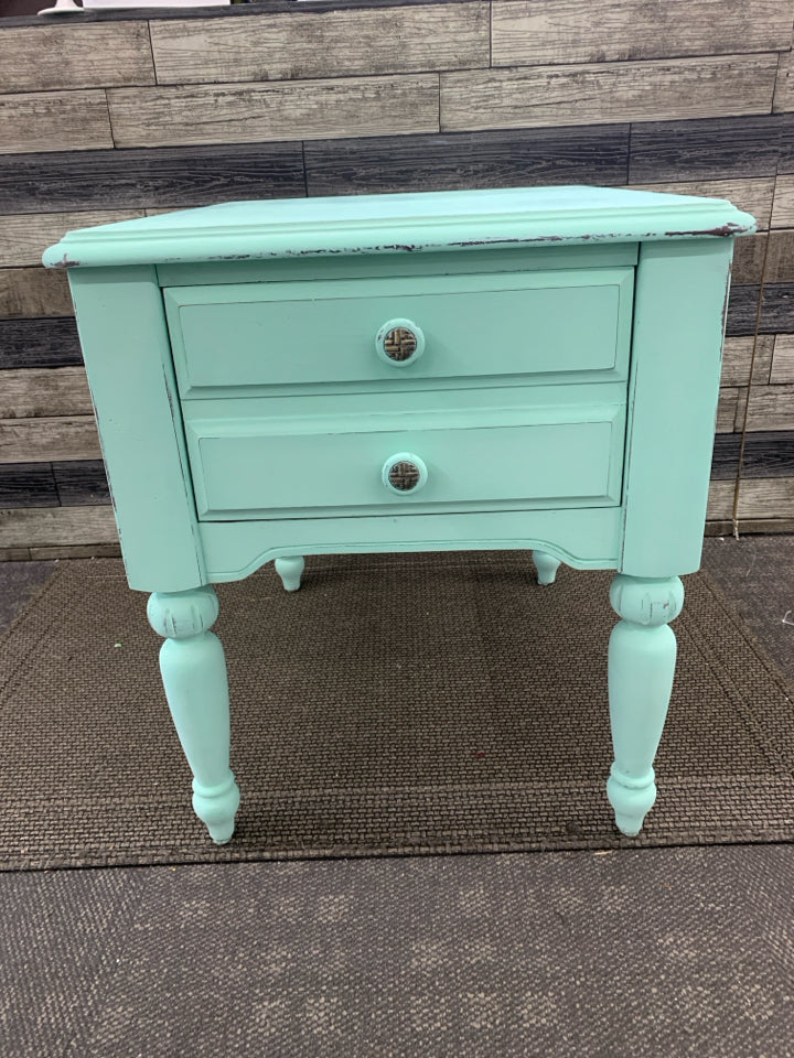 DISTRESSED MINT GREEN END TABLE W DRAWER.