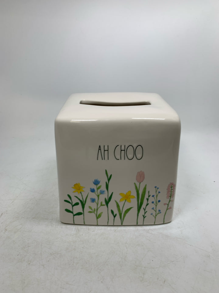 CERAMIC AH CHOO SPRING FLOWERS TISSUE BOX HOLDER.