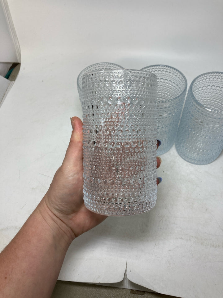 4 GLASS BEADED TUMBLERS.