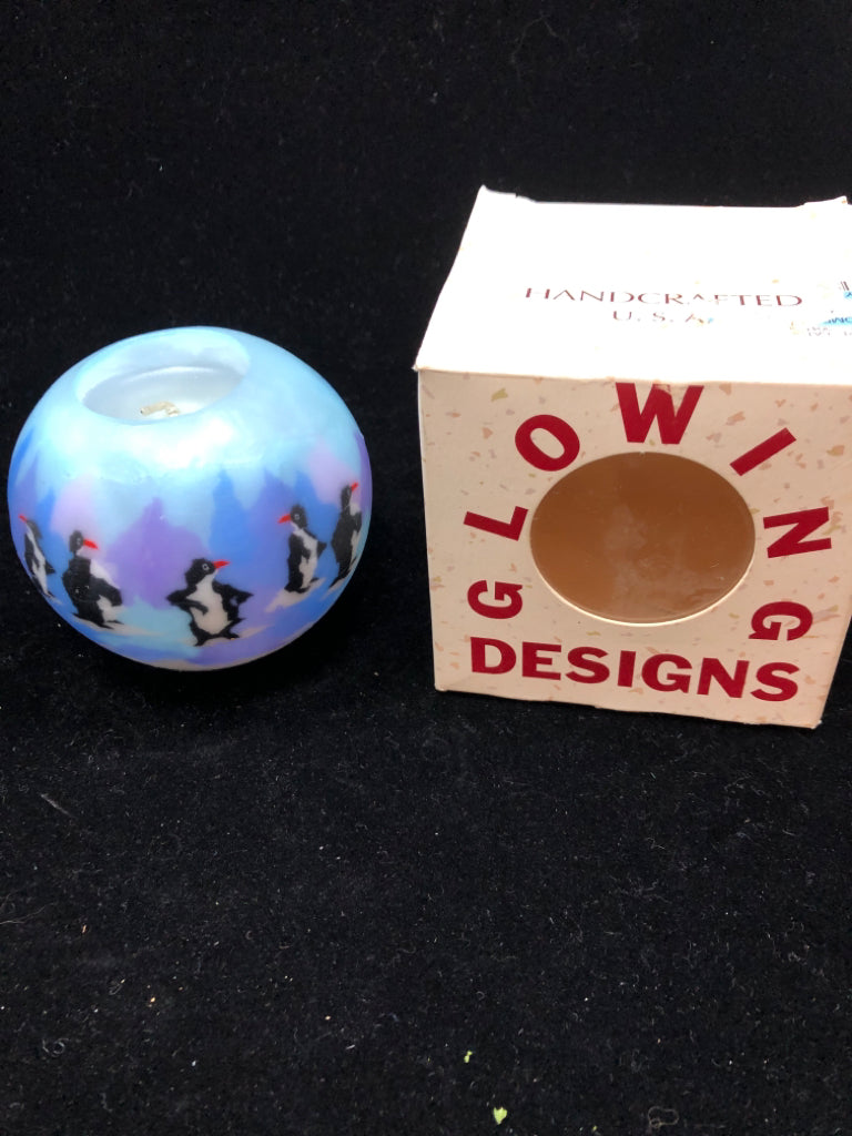NIB ROUND PENGUIN CANDLE.