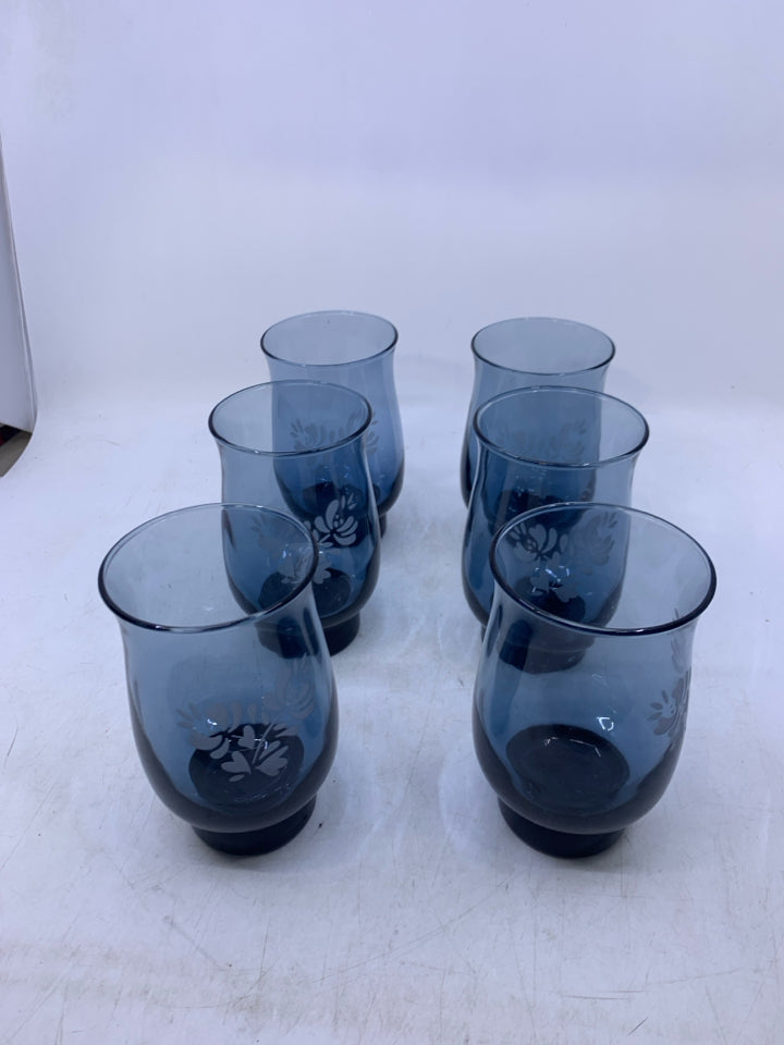 6 DARK BLUE FOOTED GLASSES.