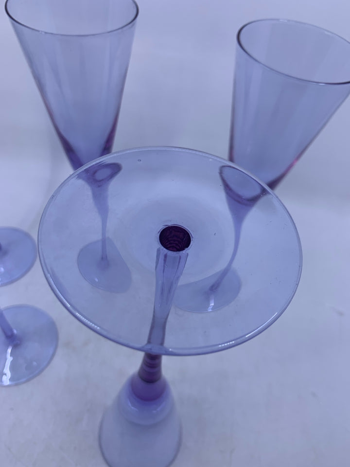 5 PURPLE TINTED CHAMPAGNE FLUTES.