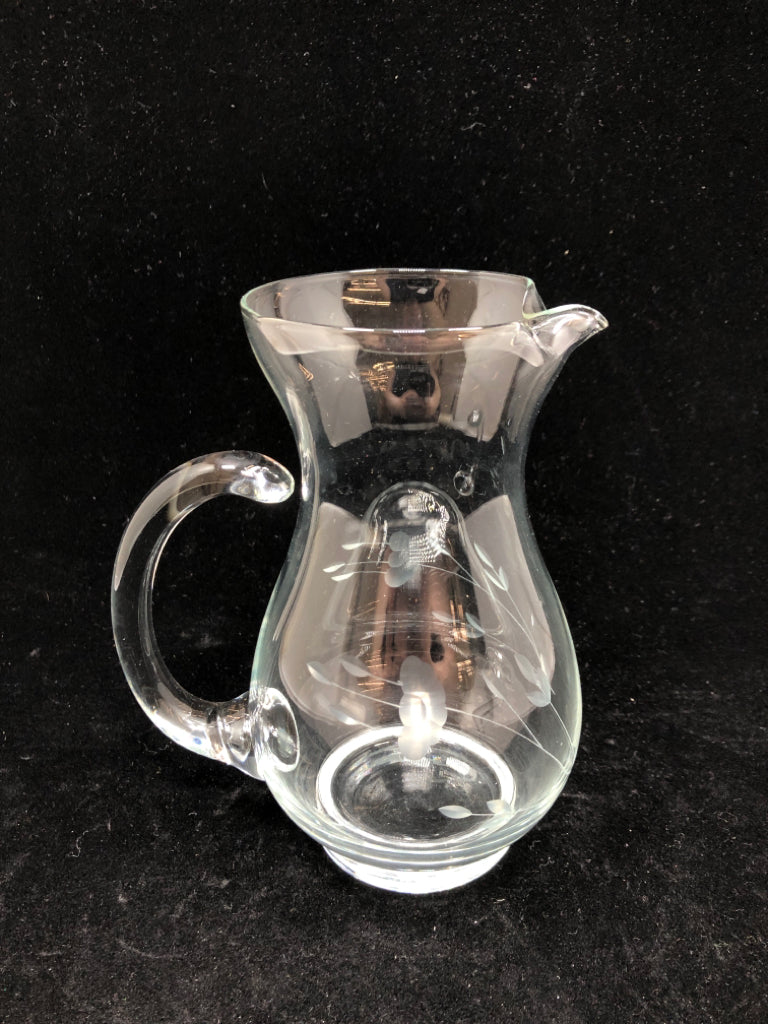 GLASS PITCHER W/ETCHING.
