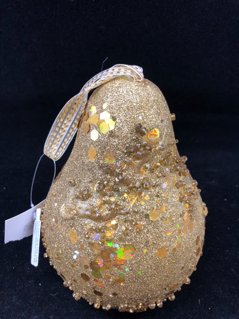 GOLD GLITTER PEAR W LEAF.