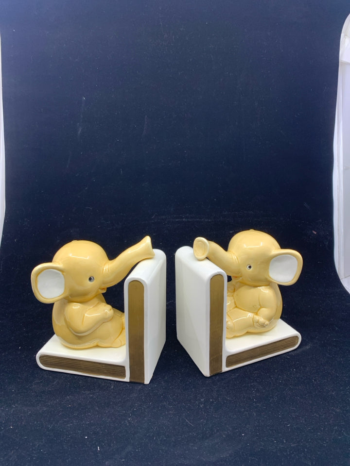 2 VTG YELLOW ELEPHANT CERAMIC BOOK ENDS.