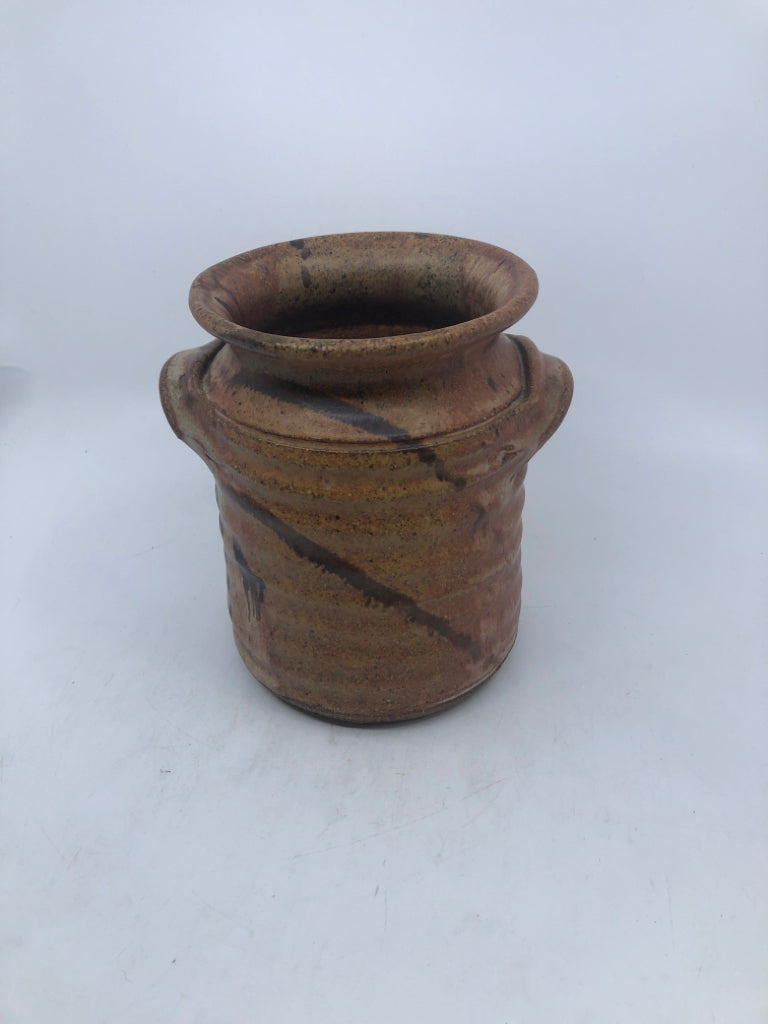 ORANGE POTTERY W/HANDLES JUG.