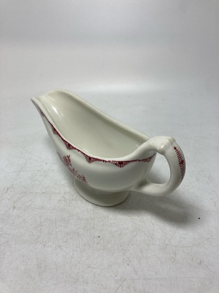 VTG WALKER CHINA W/ RED FLORAL DETAIL GRAVY BOAT.