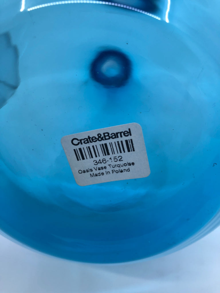 BLUE TEARDROP SHAPED OASIS VASE- CRATE AND BARREL.