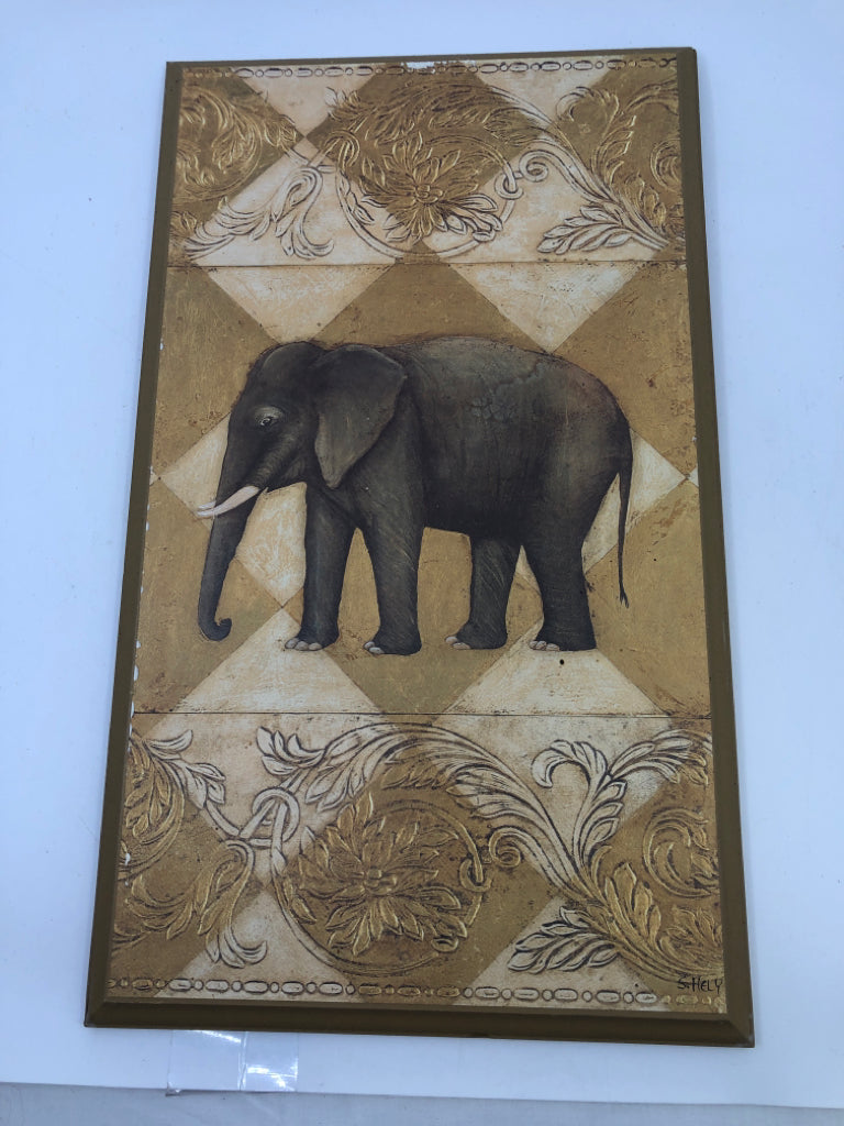 WOOD ELEPHANT AND LEAVES WALL HANGING.