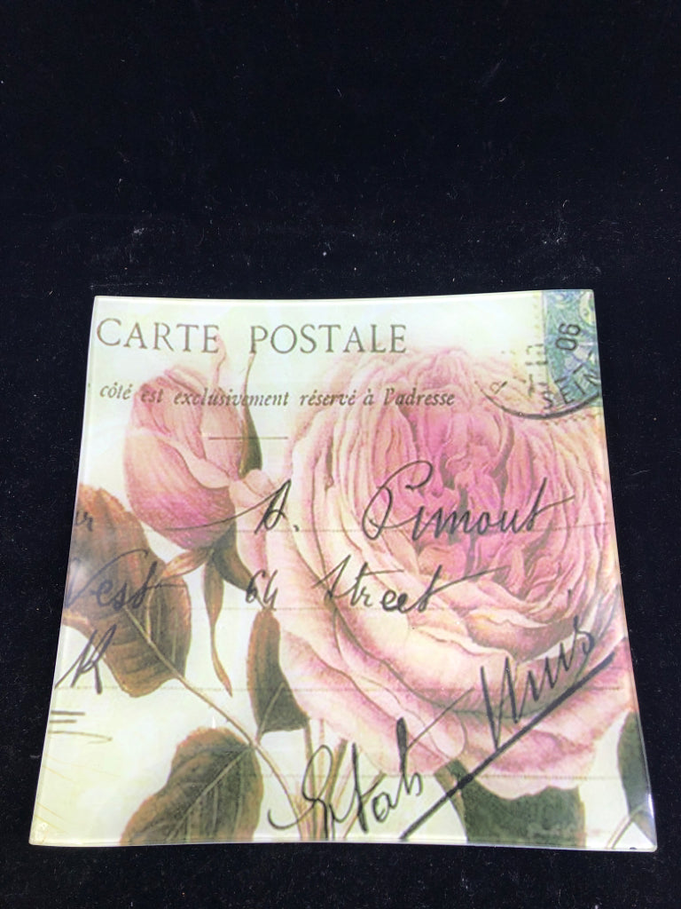 2 FLORAL PLATES W SCRIPT.