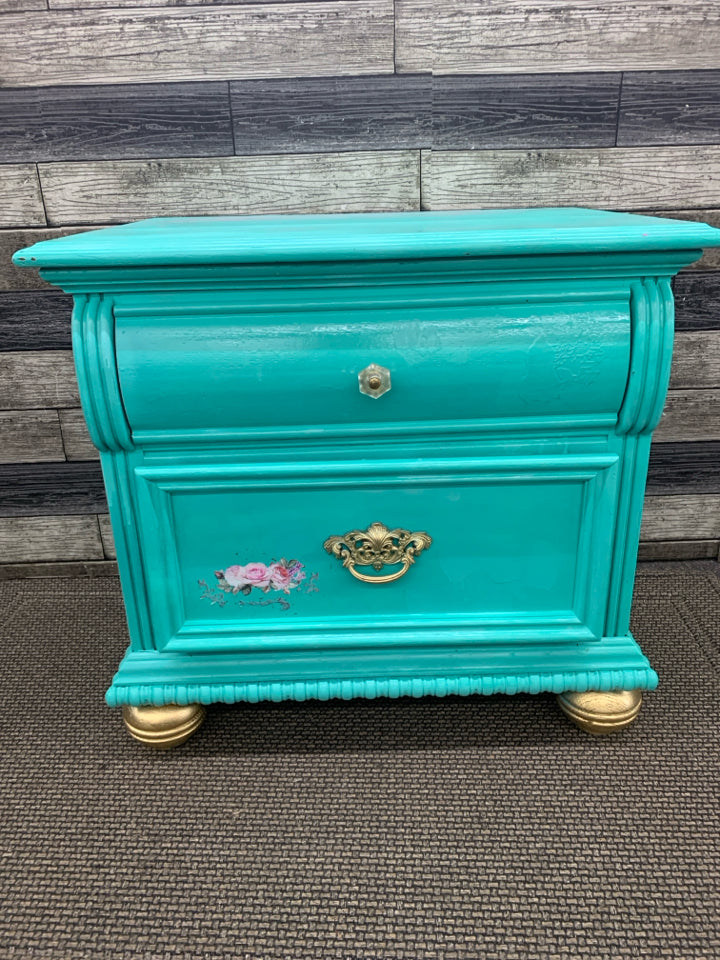 BRIGHT TEAL 2 DRAWER NIGHT STAND.