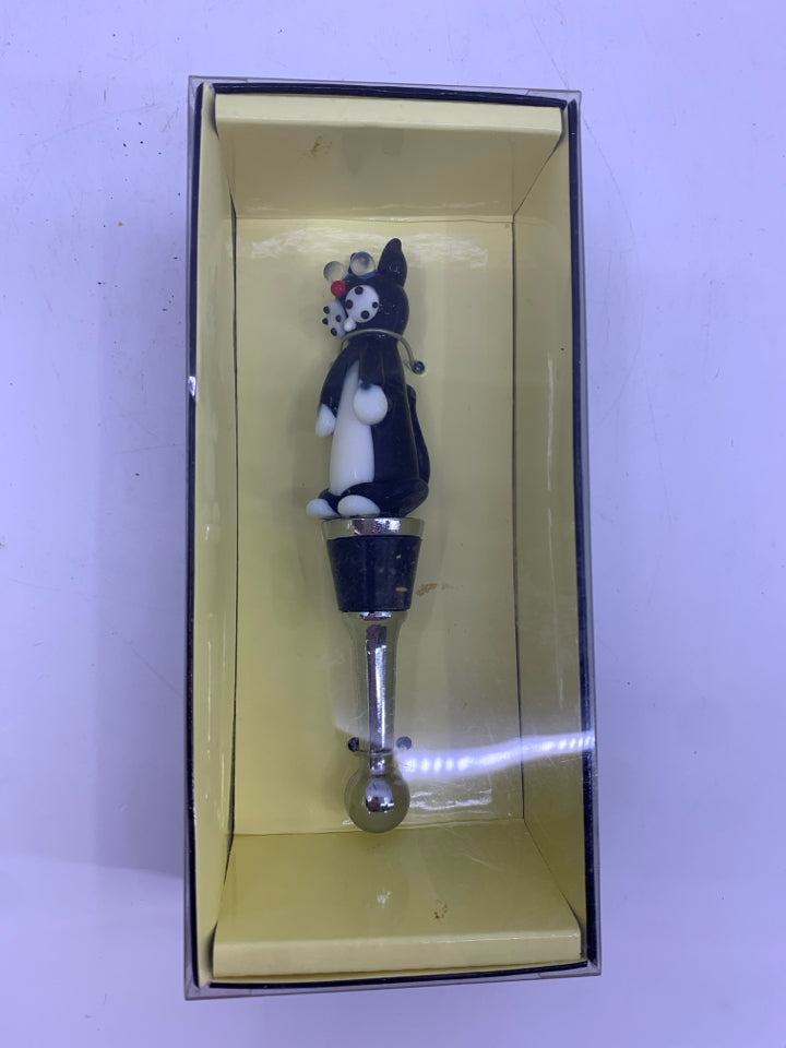 NIB BLOWN GLASS CAT WINE STOPPER.