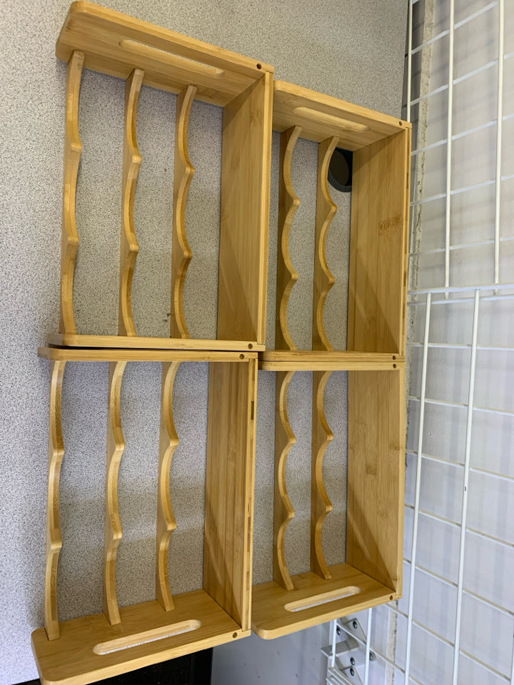 4PC STACKABLE BAMBOO WINE RACK.