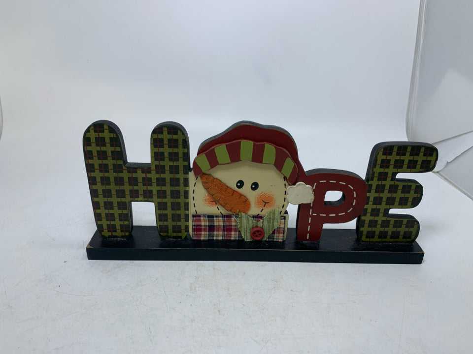 PRIMITIVE STYLE HOPE SIGN W/ SNOWMAN.