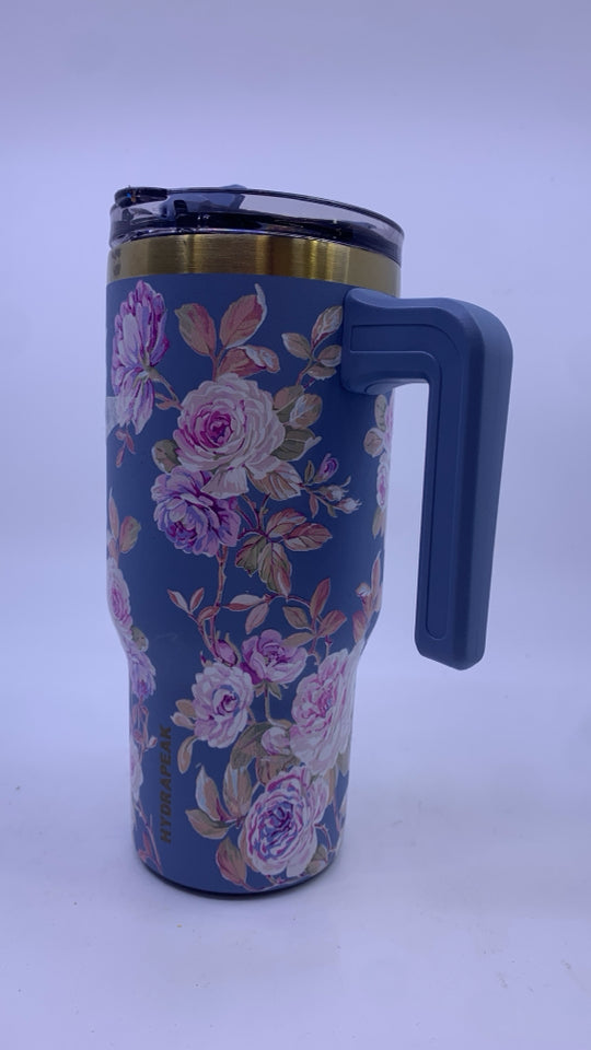 HYDRAPEAK WATER BOTTLE BLUE W/ PINK/PURPLE FLOWERS.