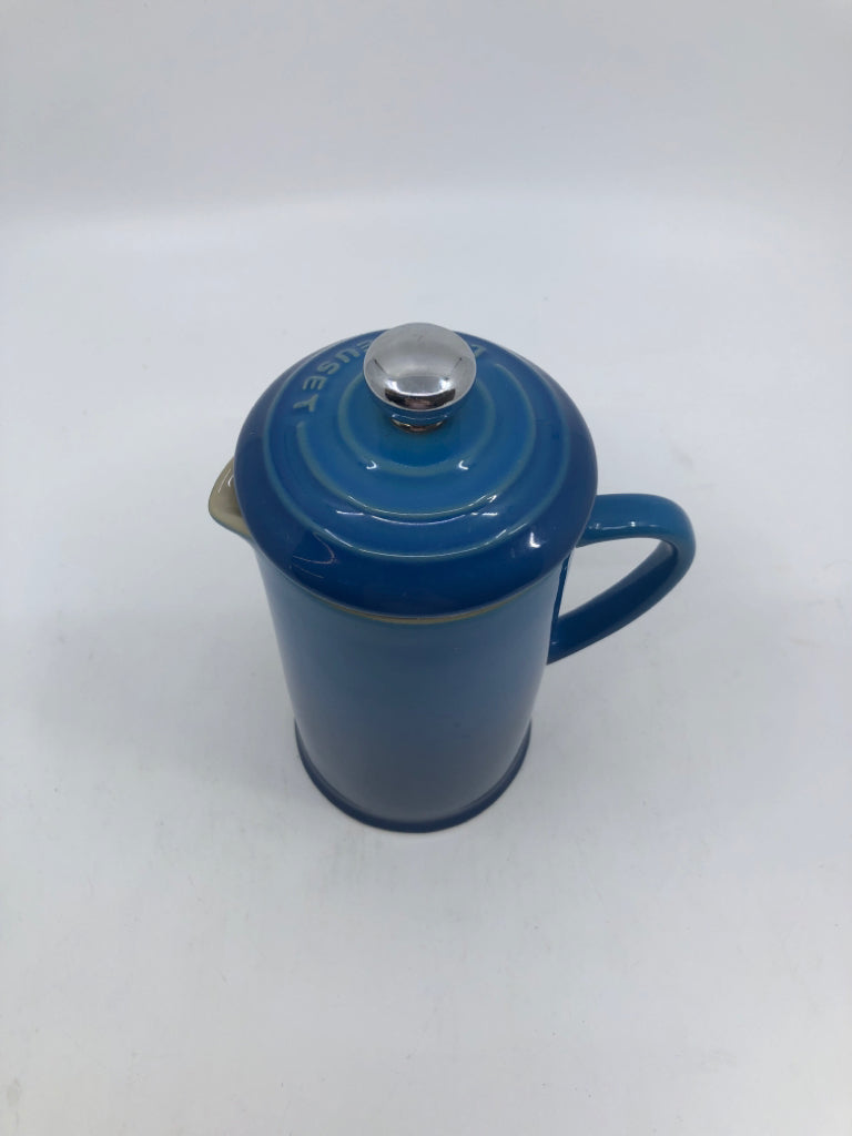 BLUE CERAMIC FRENCH PRESS.