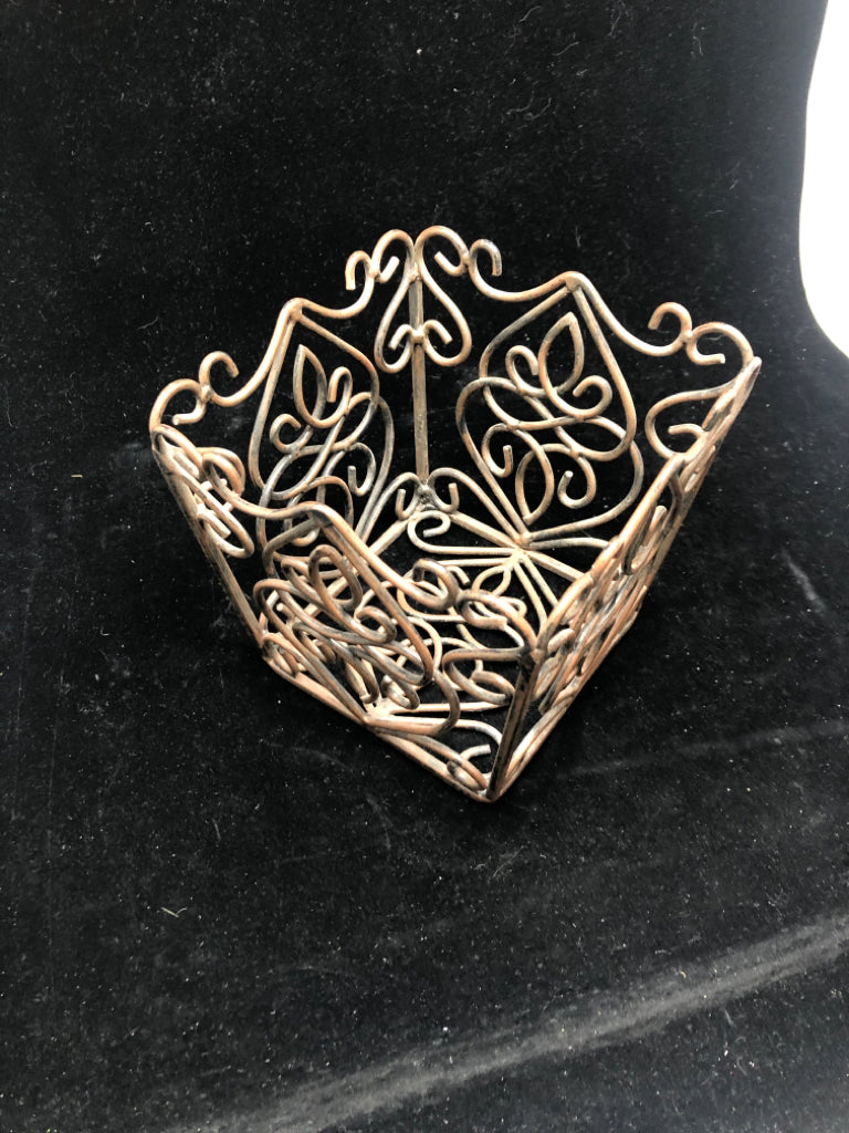 BROWN METAL BASKET.