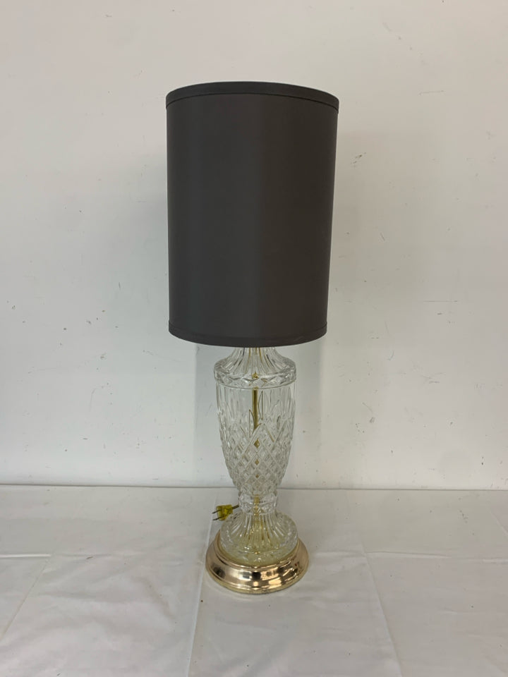 CRYSTAL BASE LAMP W GREY SHADE.