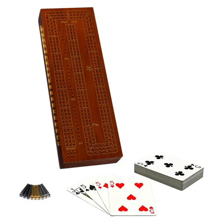 WE Games 3 Player Wooden Cribbage Set - Easy Grip Pegs - Walnut Wood Stain -