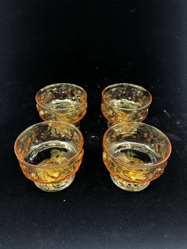 4 VTG YELLOW COUPE TEXTURED DESSERT GLASSES.