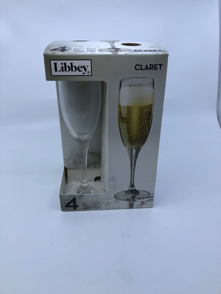 4 NIB LIBBY CLARET GLASSES.