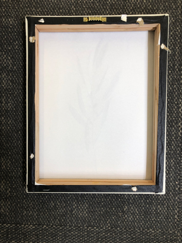 WHITE CANVAS W/BLACK OLIVE BRANCH WALL HANGING.