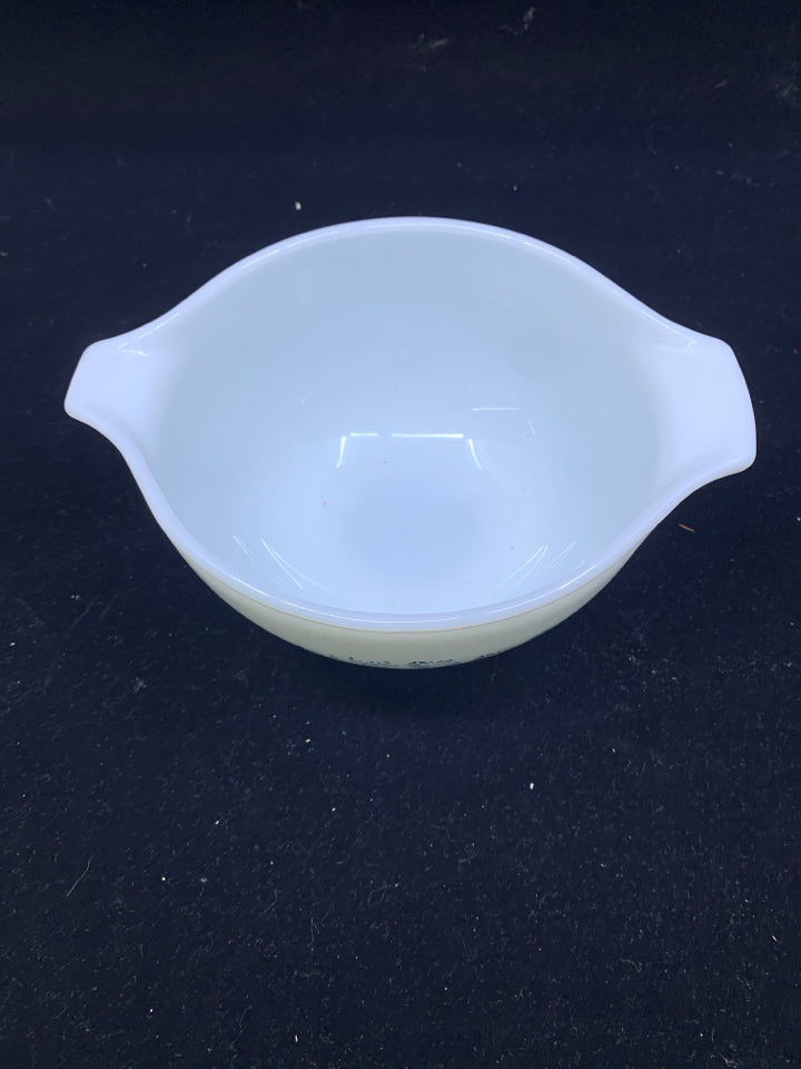 VTG PYREX BLUE DESIGN BOWL W CINDERELLA HANDLES.