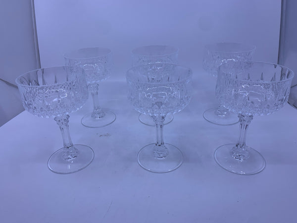 6 CUT GLASS WINE GLASSES.