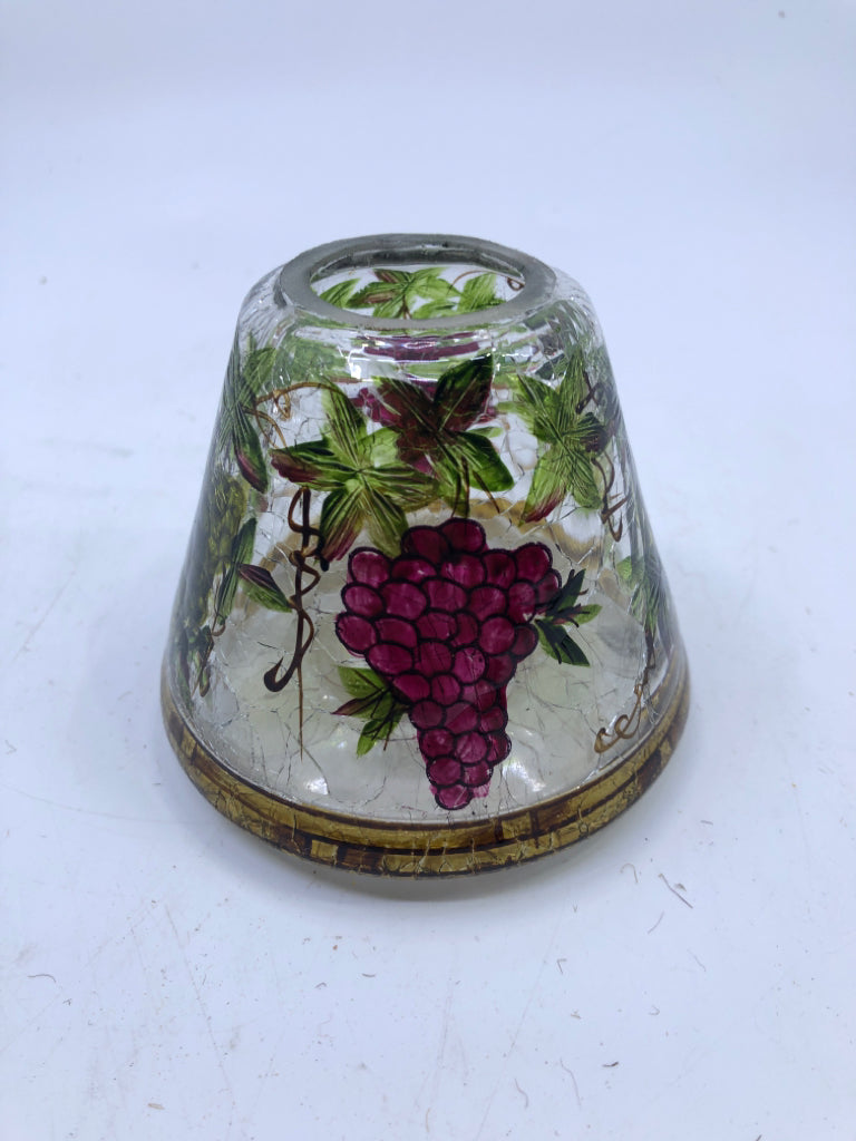 CRACKLE GLASS, GRAPES PAINTED CANDLE TOPPER.