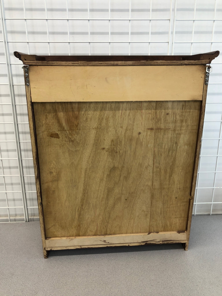 DARK WOOD WALL CABINET W/SHELF.