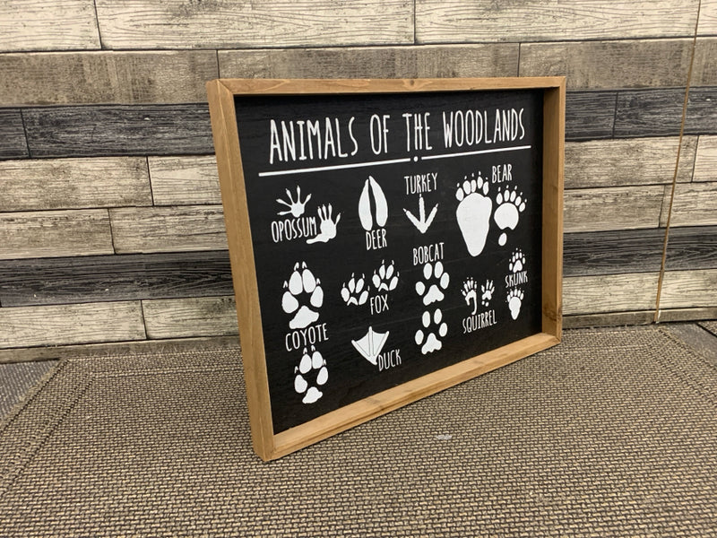 "ANIMALS OF THE WOOD LANDS" WALL ART IN WOOD FRAME.