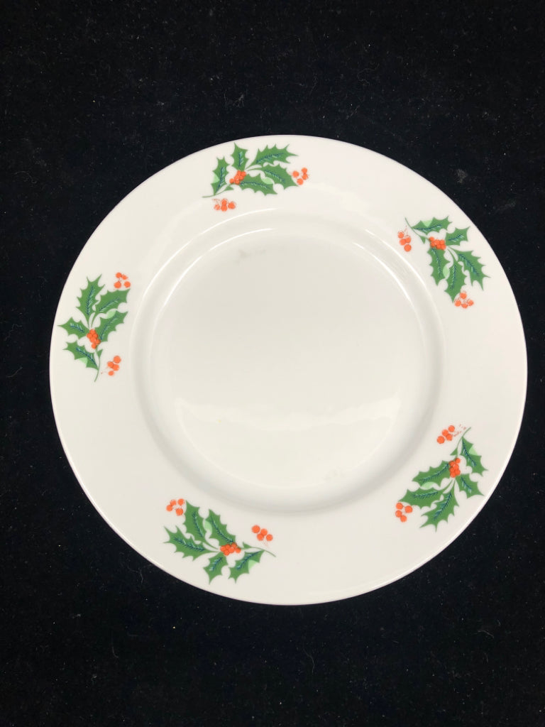 16PC HOLLY & BERRIES DISH SET- 4 DINNER PLATES, 4 SAUCERS, 4 CUPS, 4 LUNCH PLATE