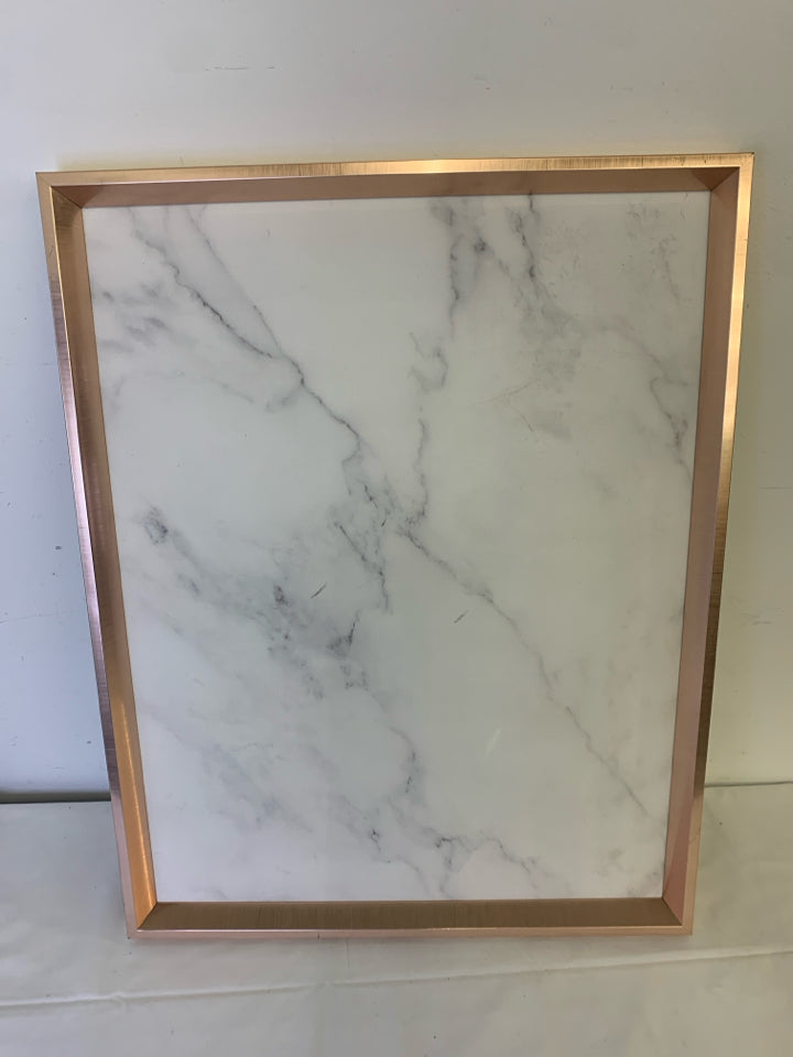 FAUX MARBLE MAGNETIC BOARD W ROSE GOLD FRAME.