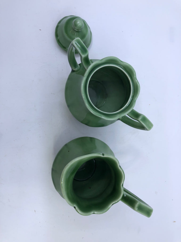 GREEN ROYAL STAFFORDSHIRE SUGAR AND CREAMER SET.
