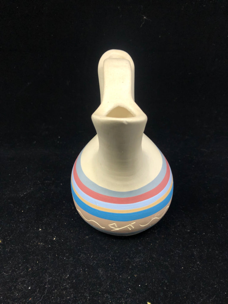 2 SIDE CREAM PAINTED POTTERY VASE.