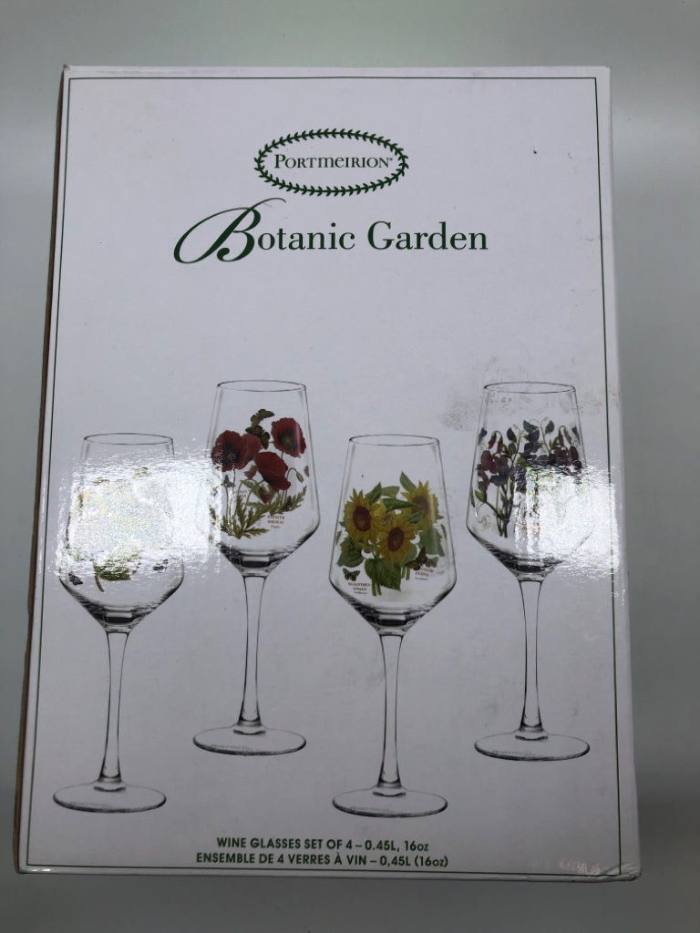 NIB PORTMEIRION BOTANIC GARDEN 4 WINE GLASSES.