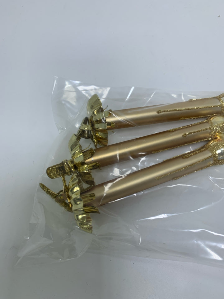 3 VTG GOLD CANDLES CLIP ON GLASS ORNAMENTS IN BAG.