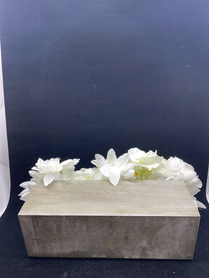 LIGHT GREY RECTANGLE BOX W WHITE FLORAL.