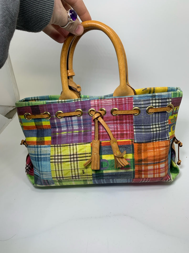 Vtg Dooney & Bourke Madras Plaid Patchwork 'Picnic' Purse *No Long Strap/Signs O