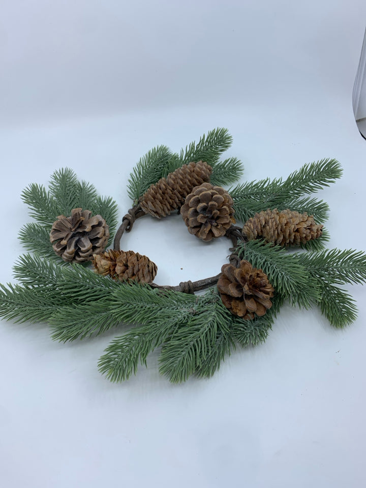 PINE W PINE CONES CANDLE RING.