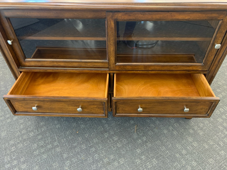DK WOOD, GLASS DOOR MEDIA CABINET.