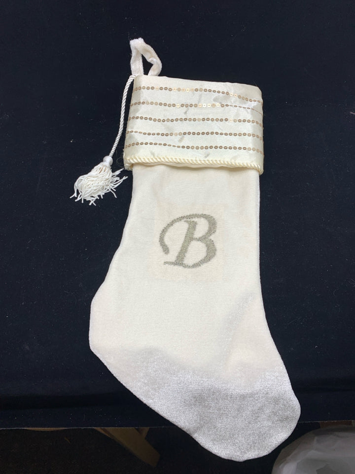 CREAM STOCKING WITH "B".