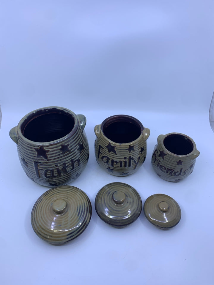 3pc PRIMITIVE FAMILY FAITH AND FRIENDS CANISTERS.